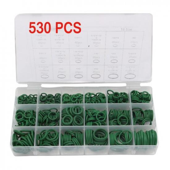530Pcs Green HNBR O-Rings Seal Kit for Air Conditioner A/C Compressor 18 Sizes