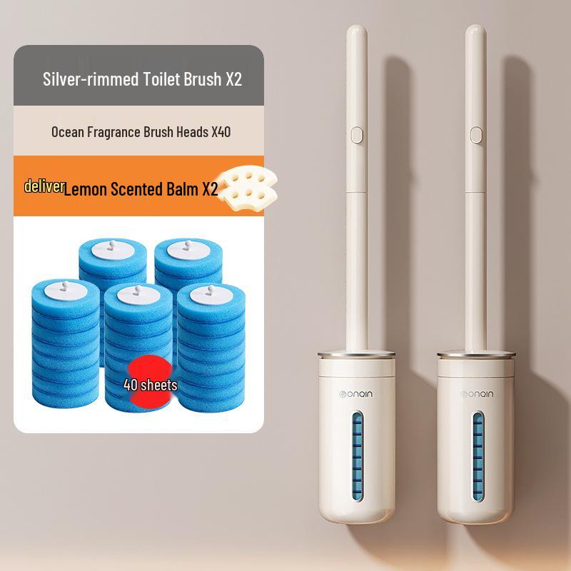 Wall-Mounted Disposable Toilet Brush with Replacement Heads - Household Cleaning Essential