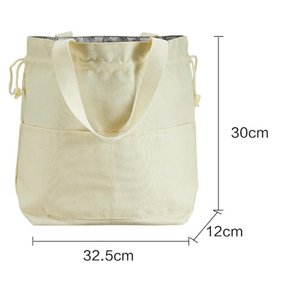 Canvas Lunch Bag Drawstring Insulated Tote for Work Picnic Portable Meal Container Carrier