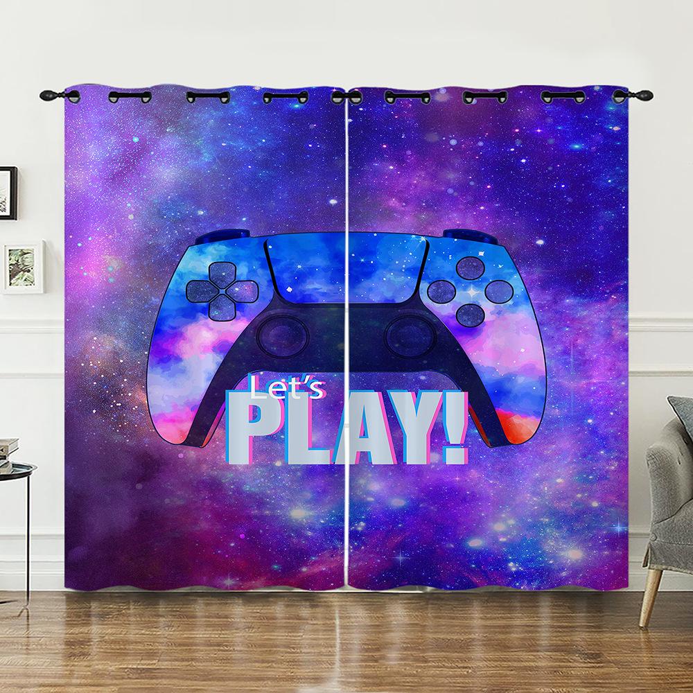 Curtain Gamepad Gradual Change 3D Digital Printing Blackout Curtain Punching