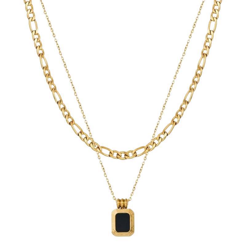 Roman Black Double Layer Titanium Necklace Set for Autumn/Winter Fashion - European American Style Accessory for Sweater Knitwear Matching.