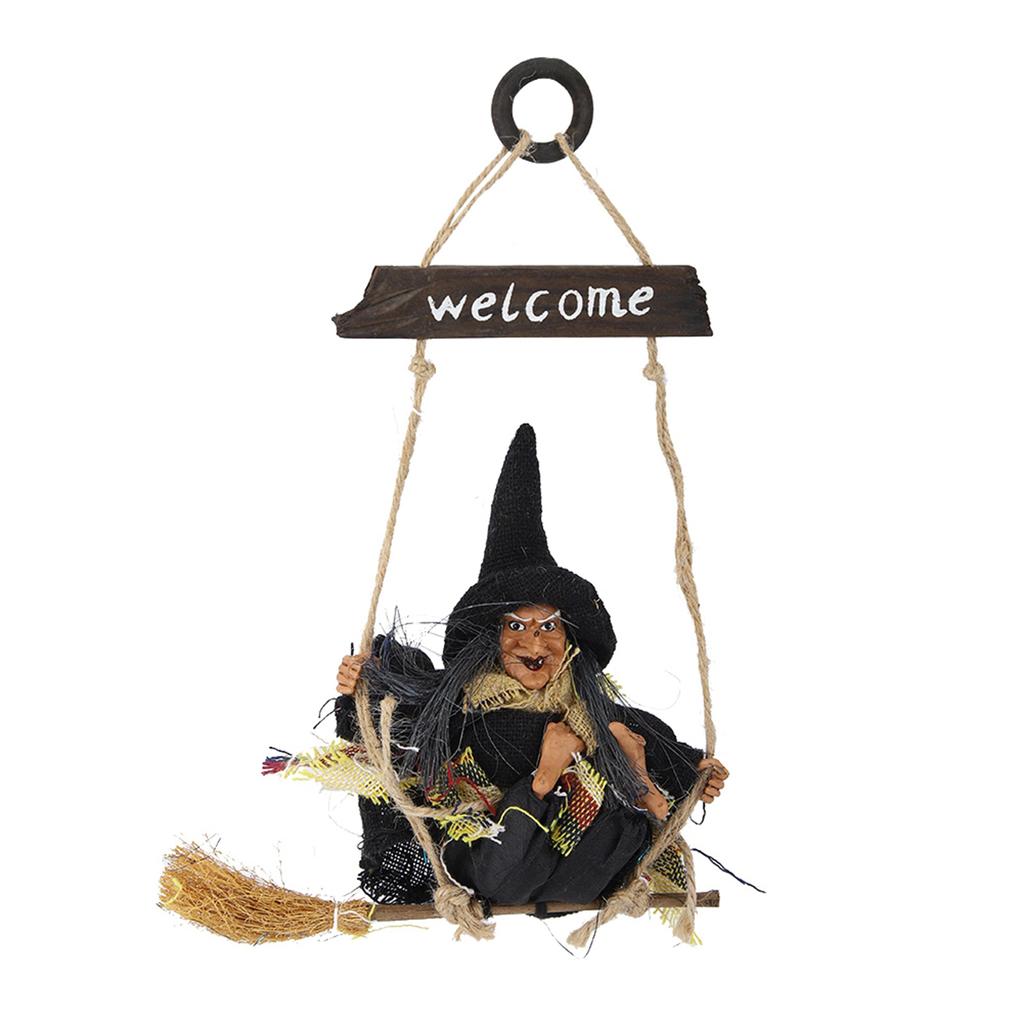 Živá závěsná létající čarodějnice s koštětem Dekorace Ozdoba Dveřní dekorace pro Halloween