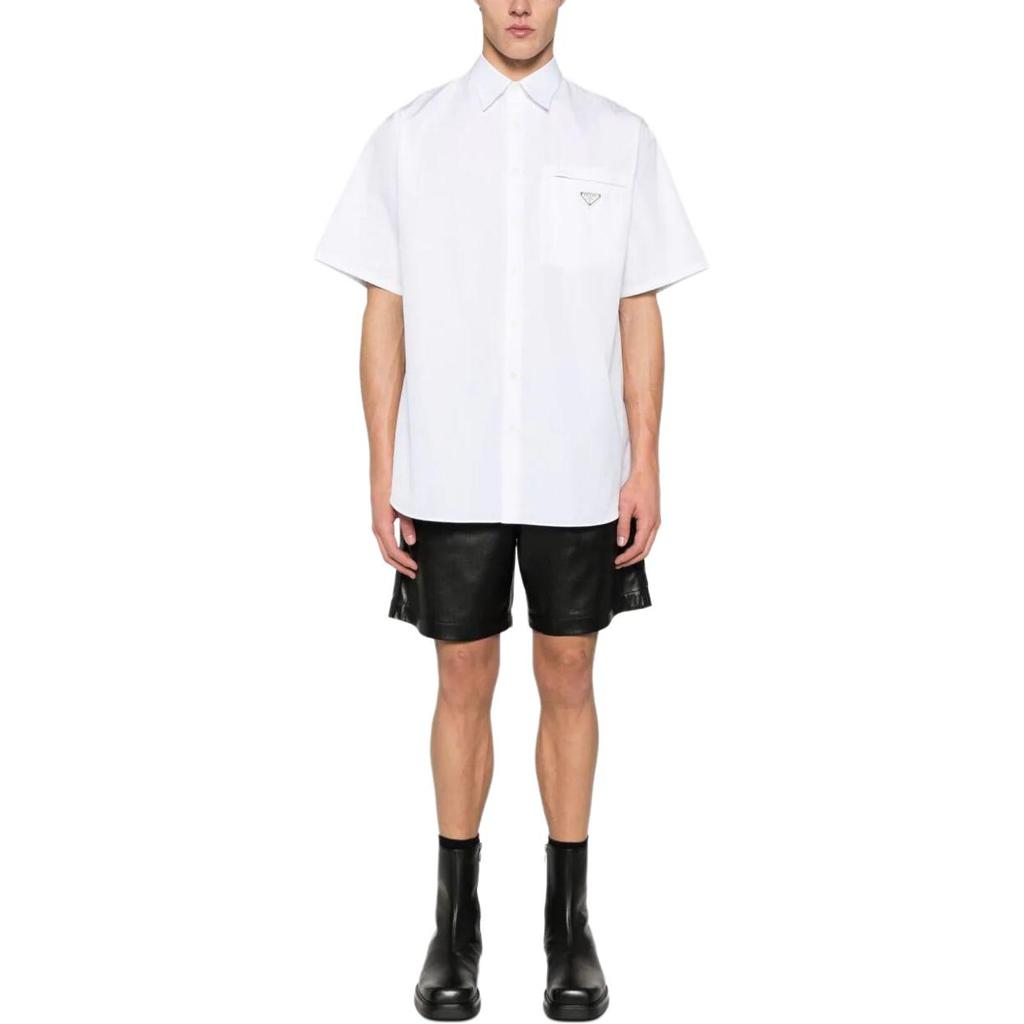 Prada short-sleeve triangle-logo cotton shirt UCS503-1XV2-F0009-S-OOO