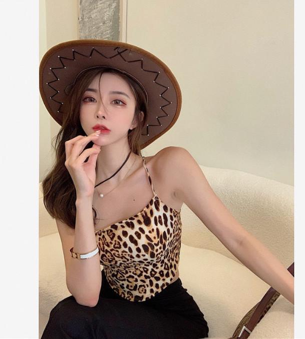 Women's Leopard Print One-Shoulder Backless Camisole for Summer Layering