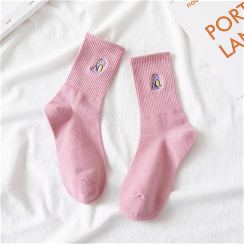 

Носки с вышивкой динозавра, женские носки, забавные мультяшные весенне-осенние женские носки розовый