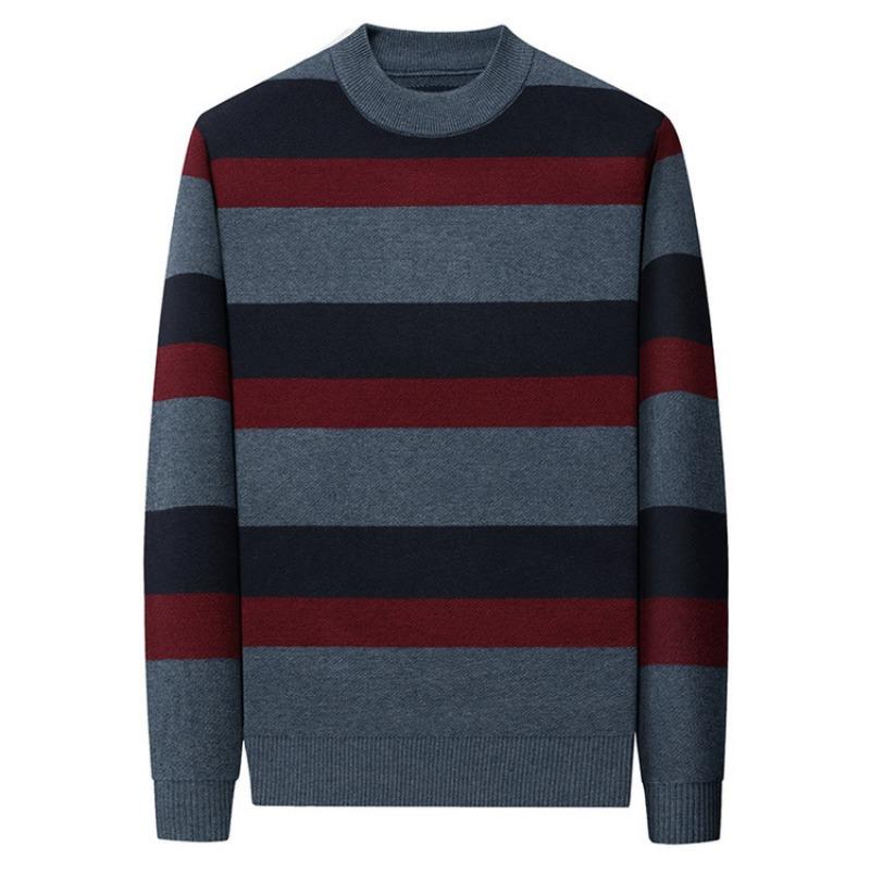 Herren S Dickes Rundhals-Gestreifter Warmer Strickpullover für Winter Herbst