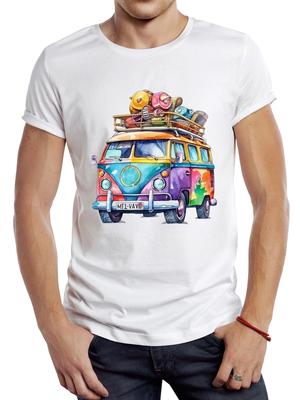 SPAPEX Camiseta Gráfica Vintage Pintada de Campervan para Homem Embalagem Ir Acampar Roupa Esportiva Tops de Ônibus Camper Retrô Camiseta Hipster