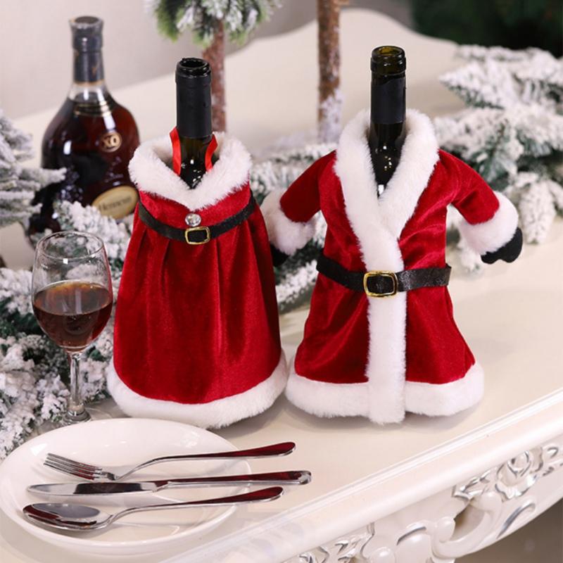 Creative Christmas Wine Bottle Set Golden Velvet Dress Wine Bottle Cover Wine Bottle Bag Sleeve Xmas New Year Dinner Table Decor