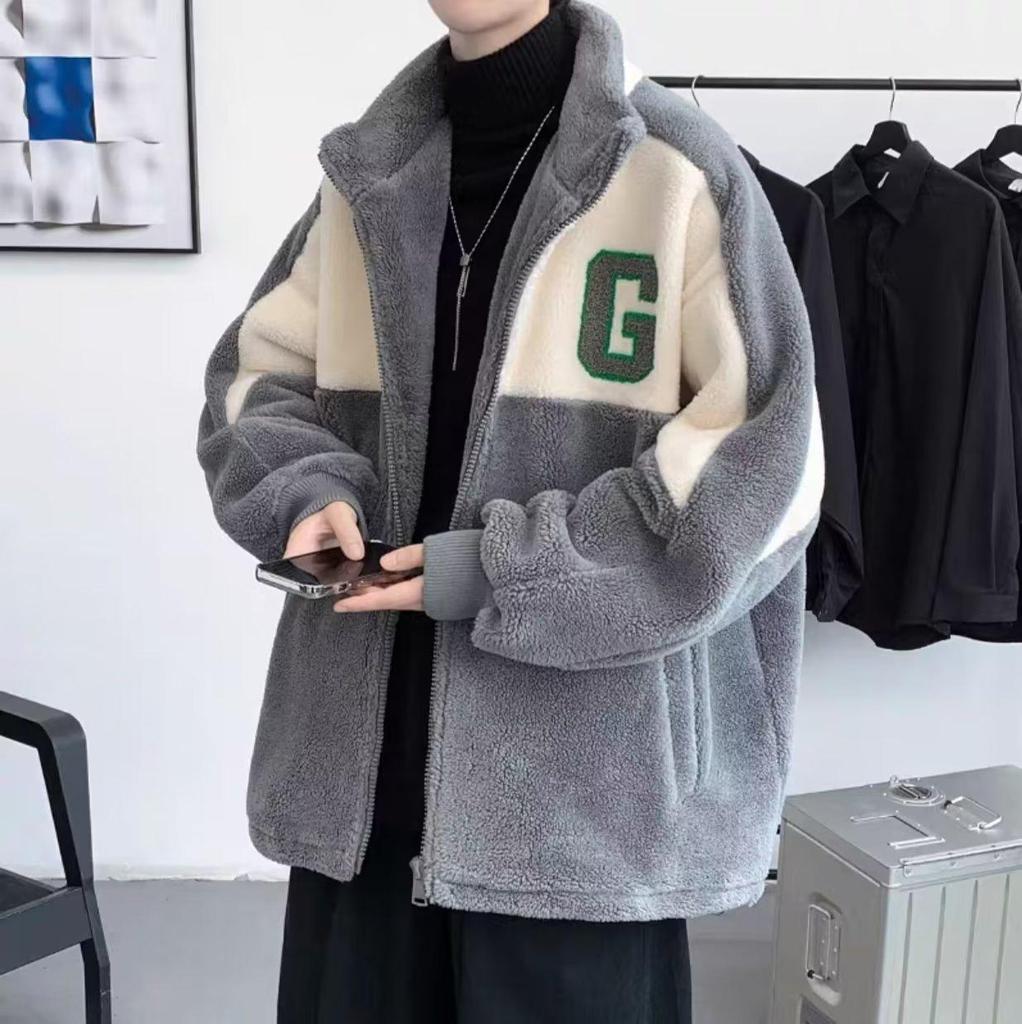 Men's Plus Size Lamb Fleece Cotton Hooded Jacket - Loose Fit, Thick Zipper Cardigan for Teenagers