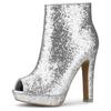 Allegra K Glitter Peep-Toe Platform High Heel Women's Boots, Silver, Size 24.0cm