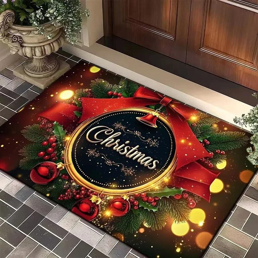 Exquisiter Weihnachtsteppich Badezimmerteppich Anti-Rutsch und Retro Saugfähige Matte Fußmatte Neujahrsparty Rote Heimdekoration Teppich