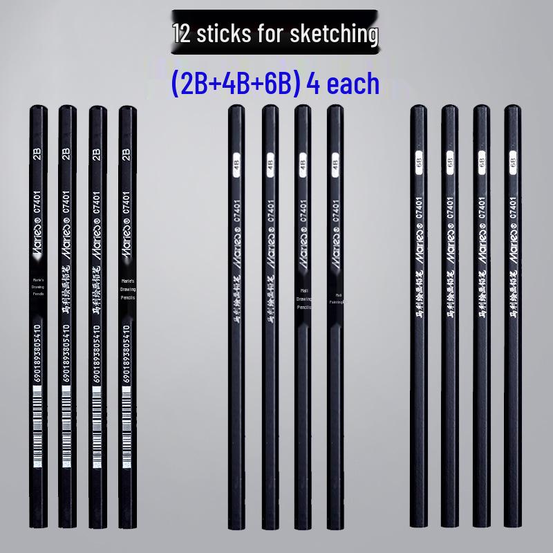 Mali Student Sketching & Drawing Pencil Set: Includes 2B, 4B, 14B soft, medium, hard, and charcoal pencils ideal for art exams.