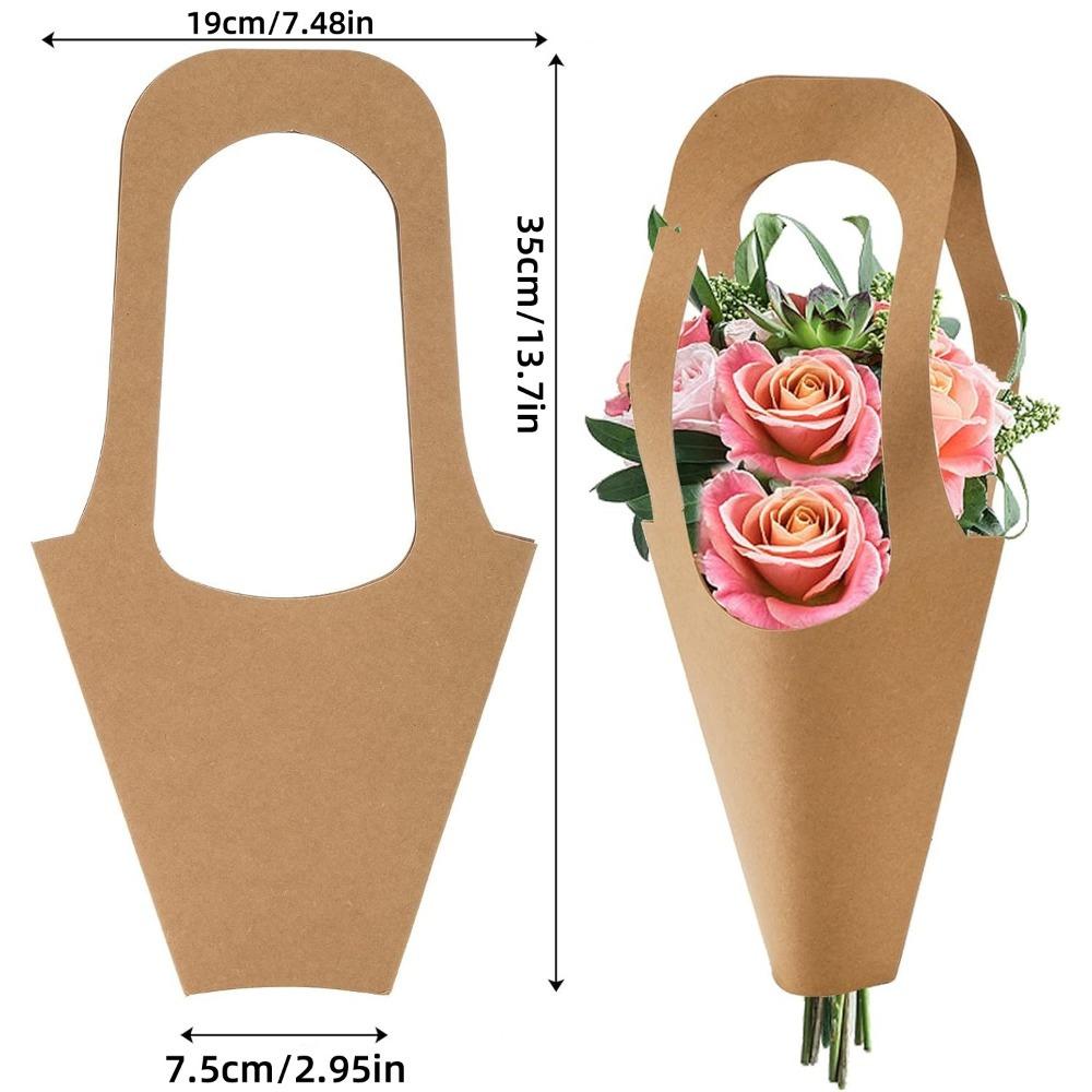 10pcs Kraft Paper Gift Bag Reusable Cone-shaped Bouquet Packaging Bag for Bouquet Display, Party Gifts, Events, Christmas Access