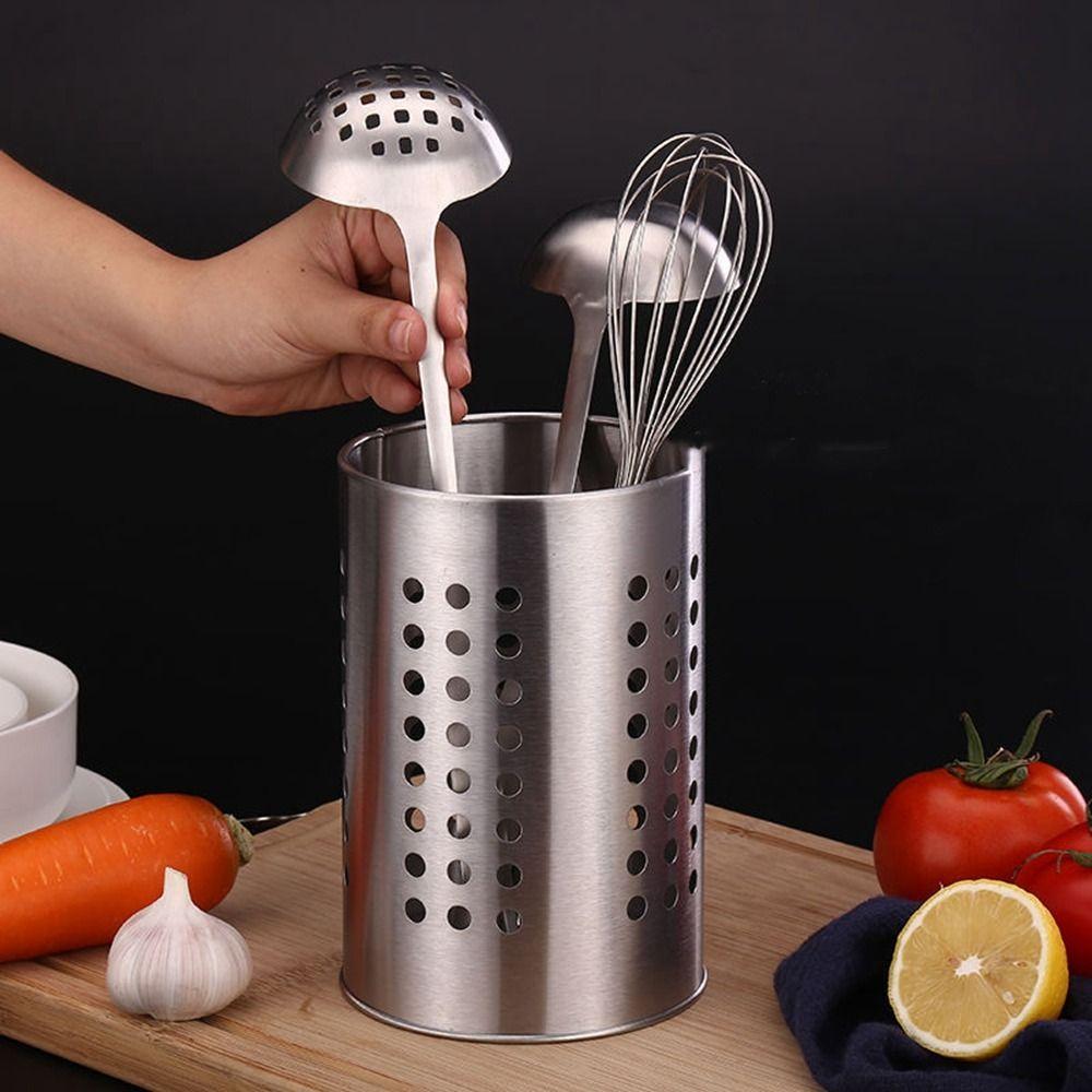 Silver Stainless Steel Chopsticks Cage Hollowed Tableware Storage Tube Chopstick Basket  Knives