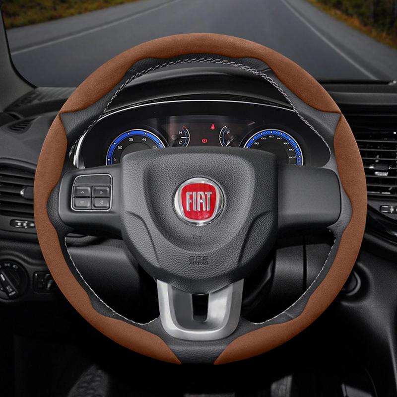 zkfan8 Suitable for Fiat Anti-Slip Buckle Segmented Suede Steering Wheel Cover Suitable for 500 Grande Punto Evo 169 Ducato Bravo Tipo Linea Albea