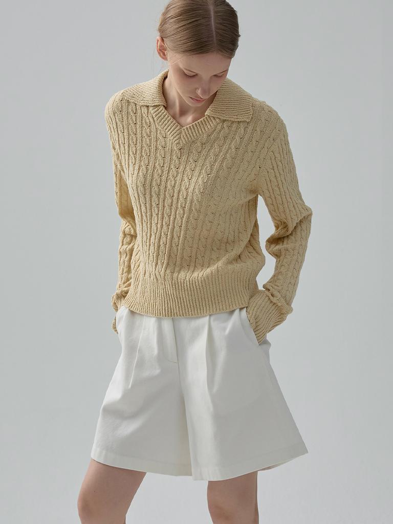 Mouth Cotton One-Pleat Bermuda (Off-White)