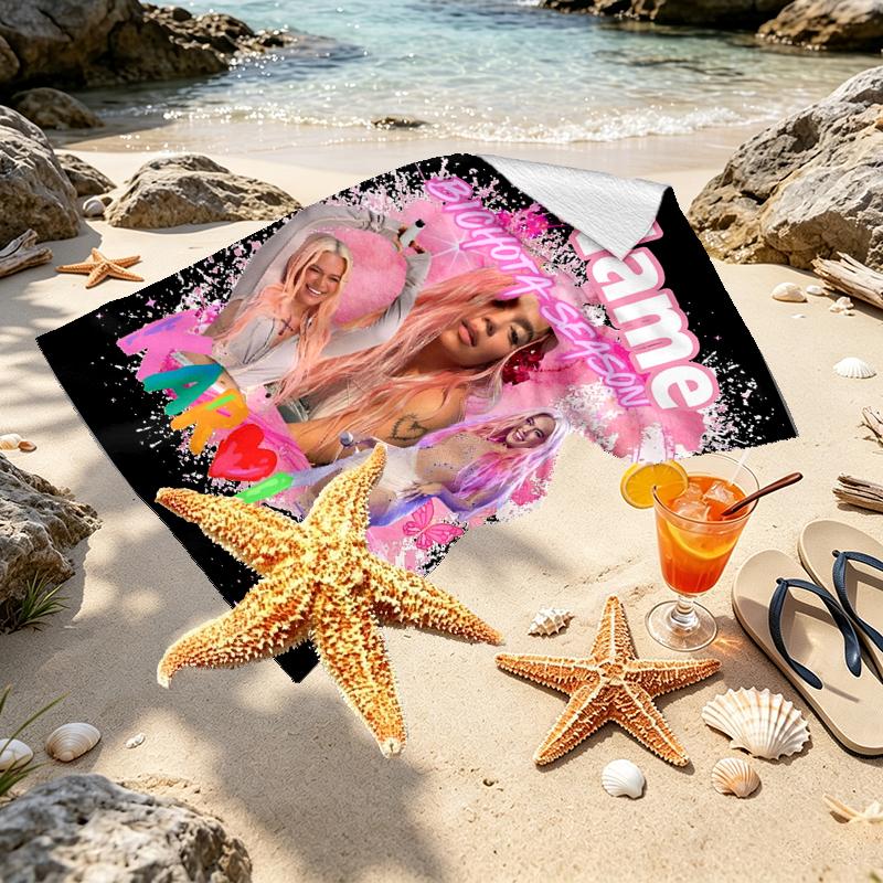 Custom Name Personalized Karol G Print Beach Towel, for Trip Camping Beach Party Home Decor, Birthday Gift for Family & Friends