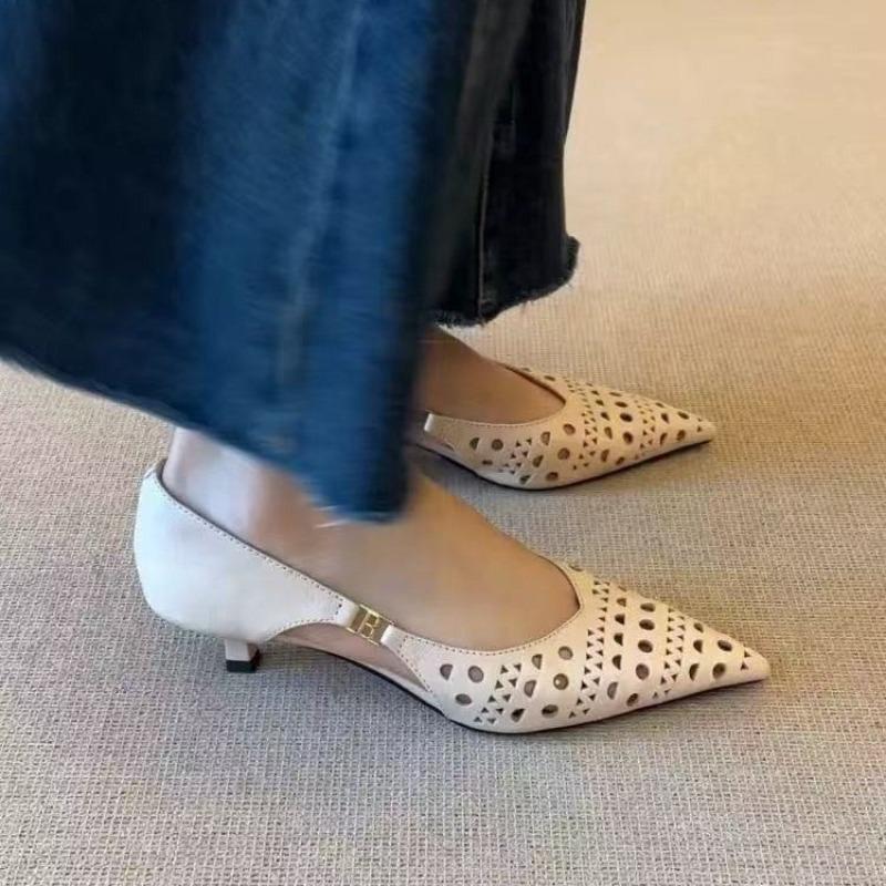 Fashion 2025 Spring and Summer New Baotou Sandals Women's Stiletto Temperament Versatile Pointed Toe Shallow Single Shoes