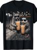 Retro Raccoon & Opossum Drinking Iced Coffee T-Shirt - Funny Cute Animal Graphic