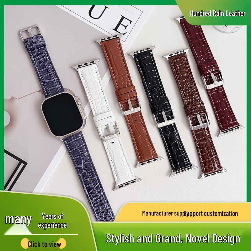 Leather Crocodile Pattern Pin Buckle Strap for Apple Watch 7, Samsung Watch, iWatch 6th Gen, SE.