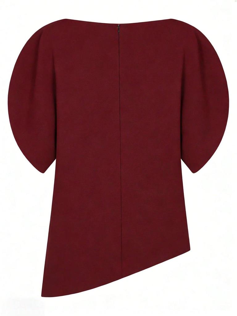 European Style Spring/Summer Women's Slim-Fit Round Neck Puff Sleeve Top