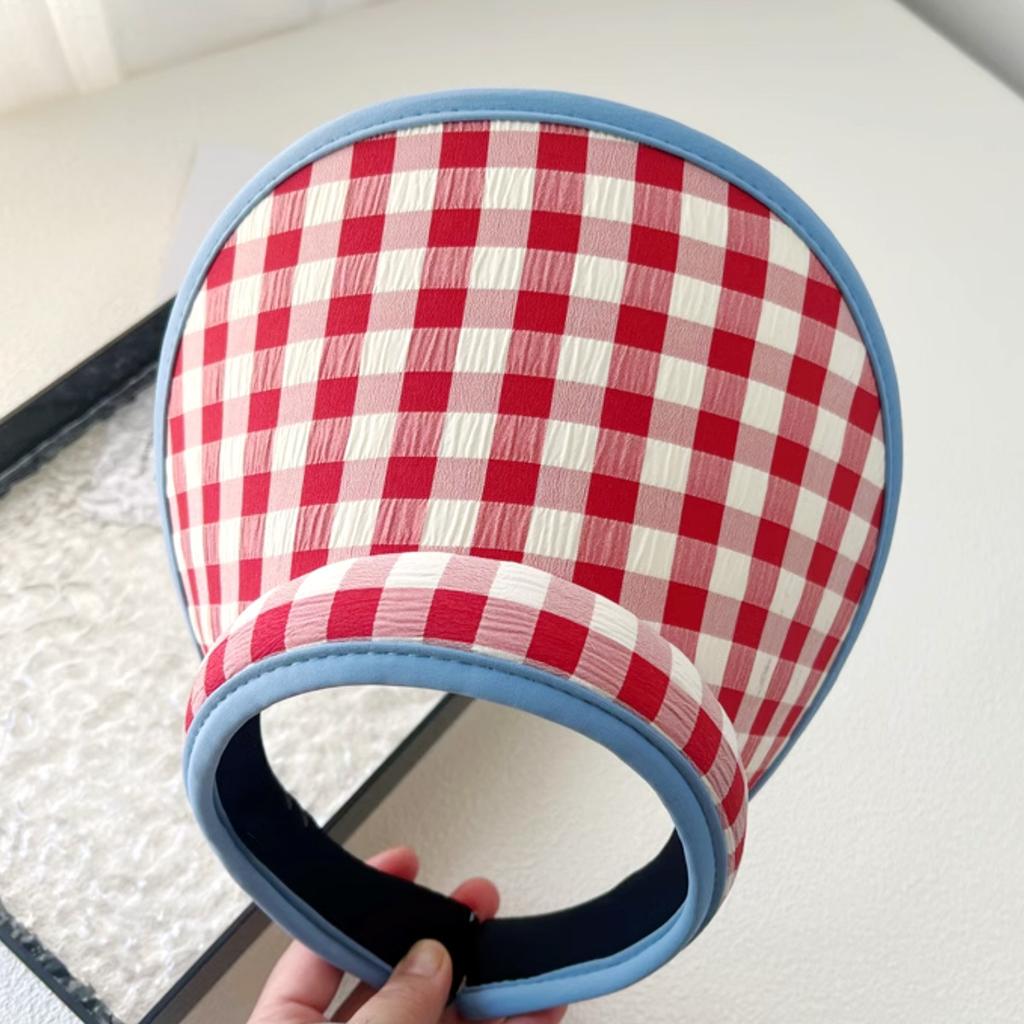 New dopamine checkerboard contrasting color empty top sunscreen hat girls summer outdoor big brim sun hat