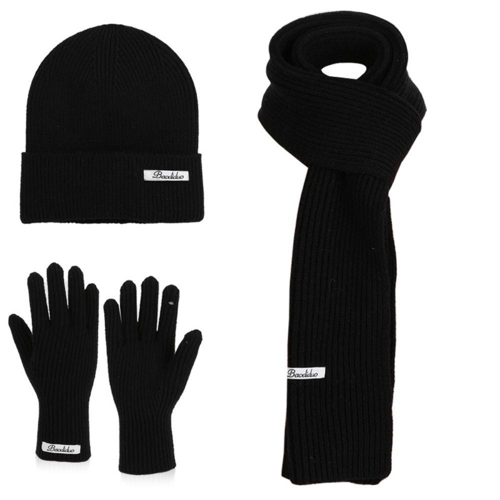 Solid Color Hat Scarf Gloves Set Warm Winter Beanie Hat Neck Warmer Thermal Knit Cap Hiking
