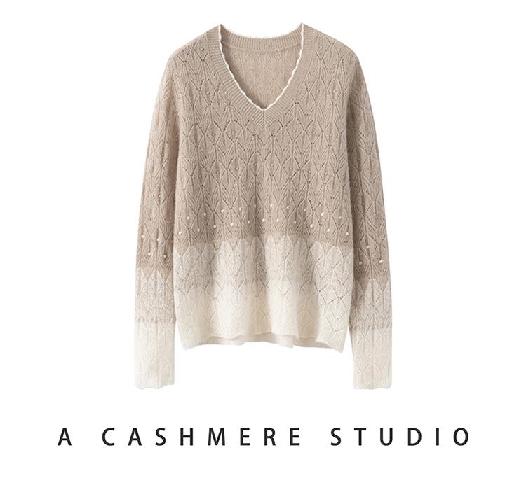 Kang Sai Ni 2026 Lurex Sequin Cashmere Lace Sweater - Autumn/Winter 7-Gauge Hollow Out Color Block Knitwear