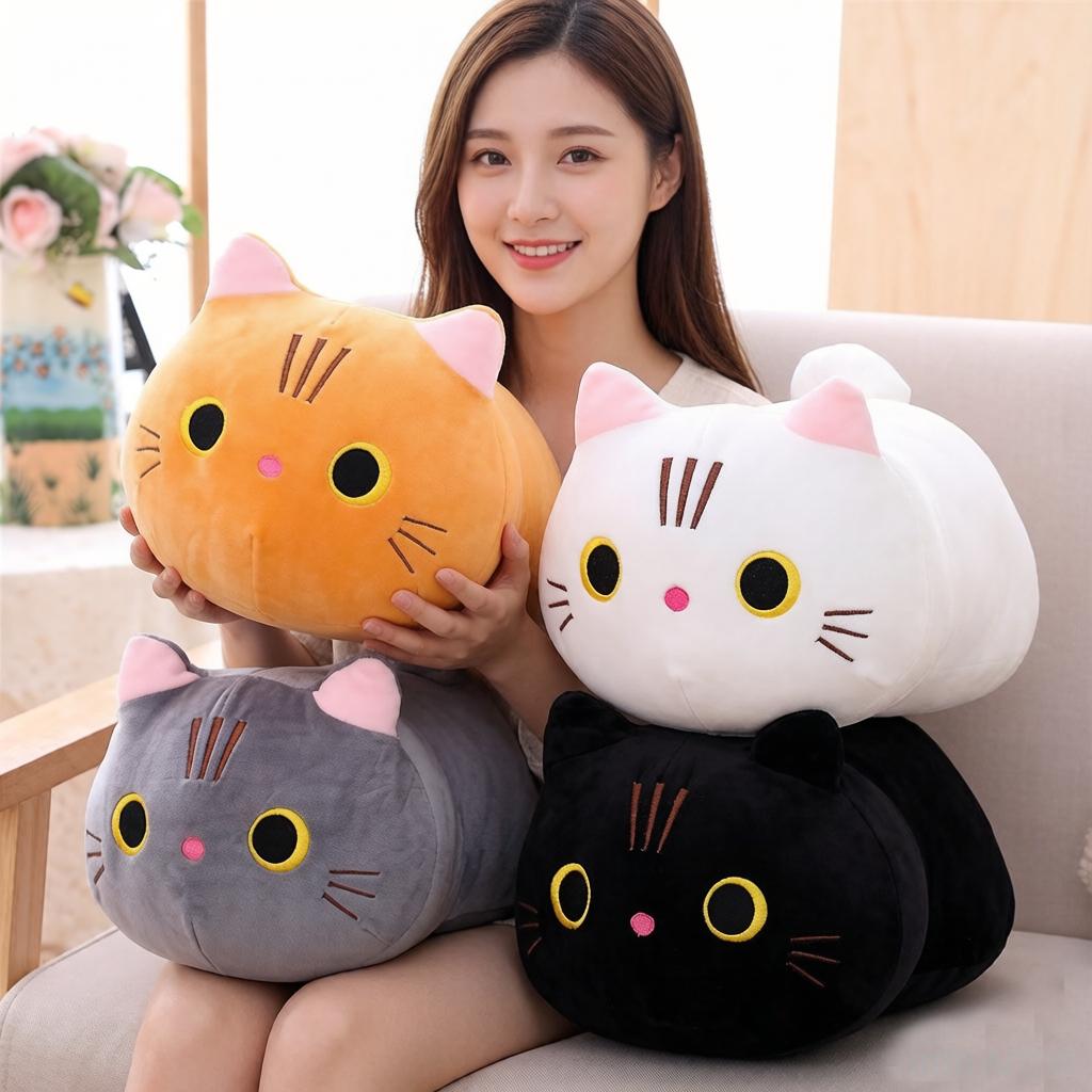 25/35cm Squishy & Long Plush Cat Plush Lying Pillow Stuffed Orange White Black Grey Eyes Closed Eyes Kawaii Companion Gift