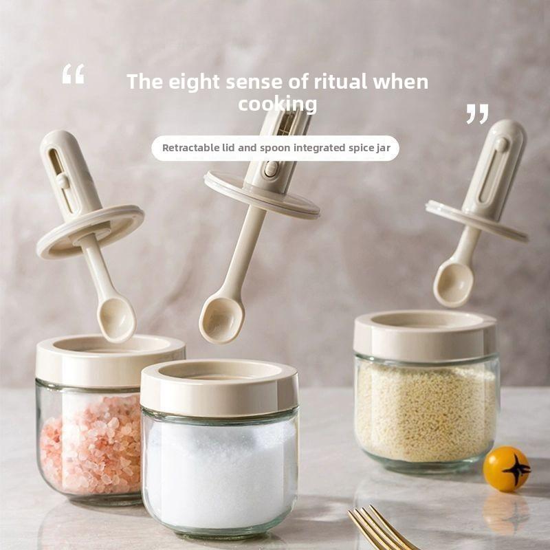 280ml Sealed Moisture Proof Salt Jar with Expandable Lid Spoon Kitchen Seasoning Container for Pepper and Salt Spices
