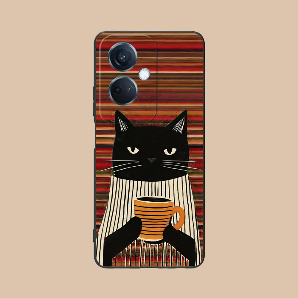 Cute Coffee Cat Matte TPU Mobile Phone Case for OPPO Reno 14 13 12 11 10 9 8 7 6 5 F T Pro 5G Colorful Printing Cover