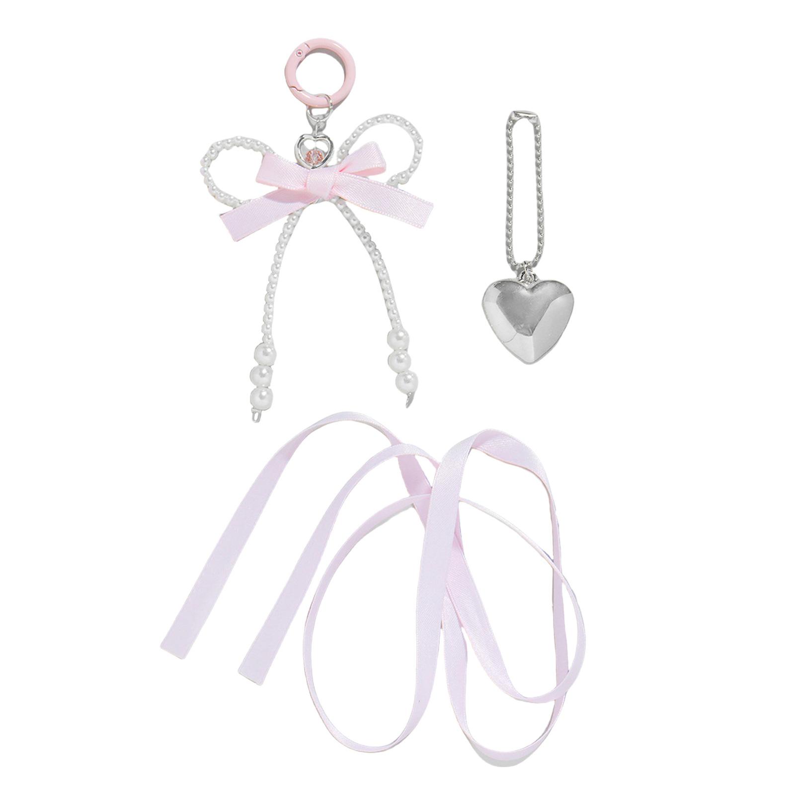 

Set of 3 Elegant Bowknot Heart Star Keychains for Women Pearls Beaded Keyring Charm Fashionable Car Key Accessories 2