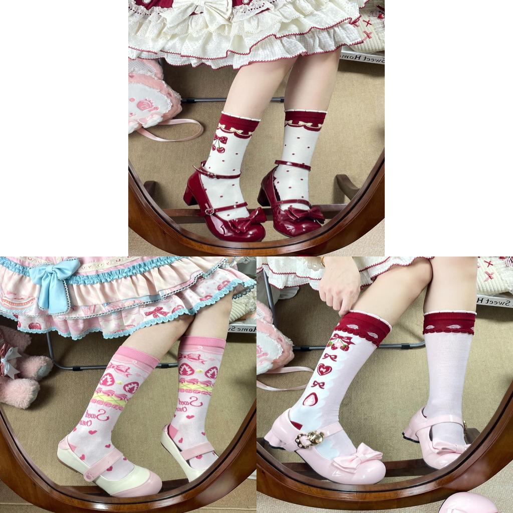 Strawberry Bear Lolita Cotton Stockings With Cartoon Pattern For Youth Fashion