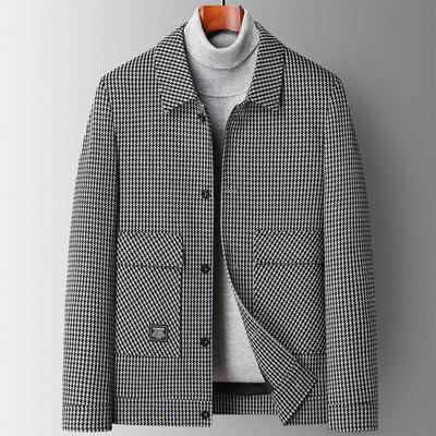Houndstooth Thickened Woolen Jacket Men's Autumn and Winter New Youth Workwear Jacket Woolen Jacket Men
