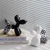 Plaid Balloon Dog Ornaments: Black & White Resin Decor for TV Cabinets & Living Rooms