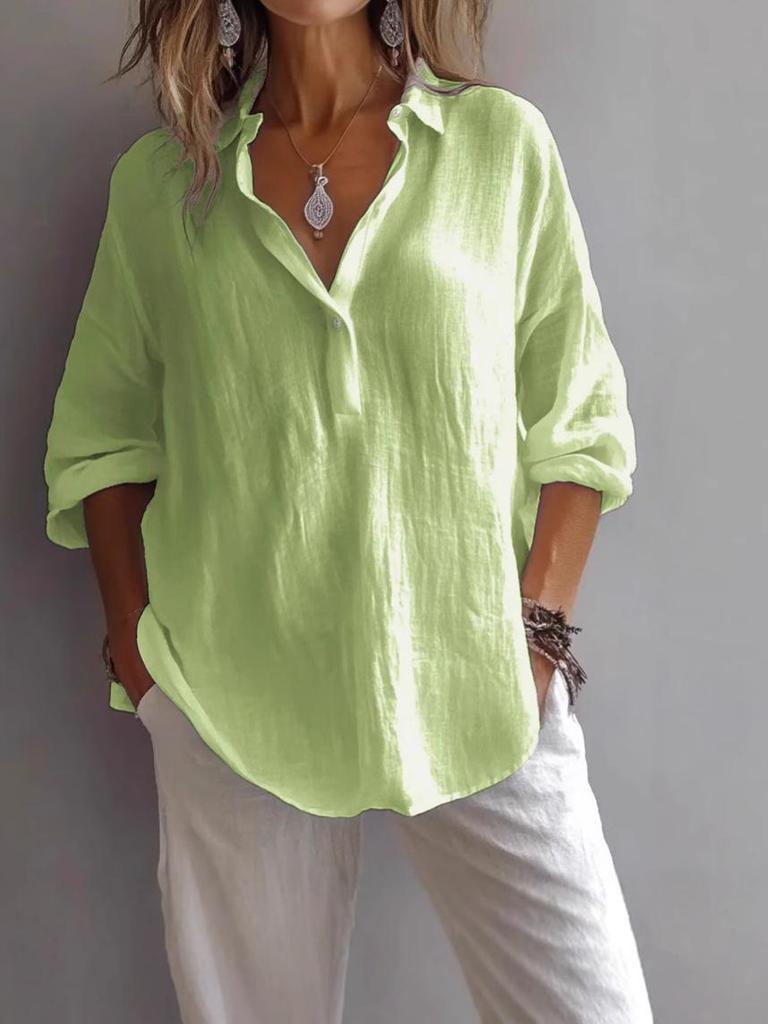 Plus-Size V-Neck Long Sleeve Women's Top - Solid Color, Casual & Versatile (Europe & America, 2025).