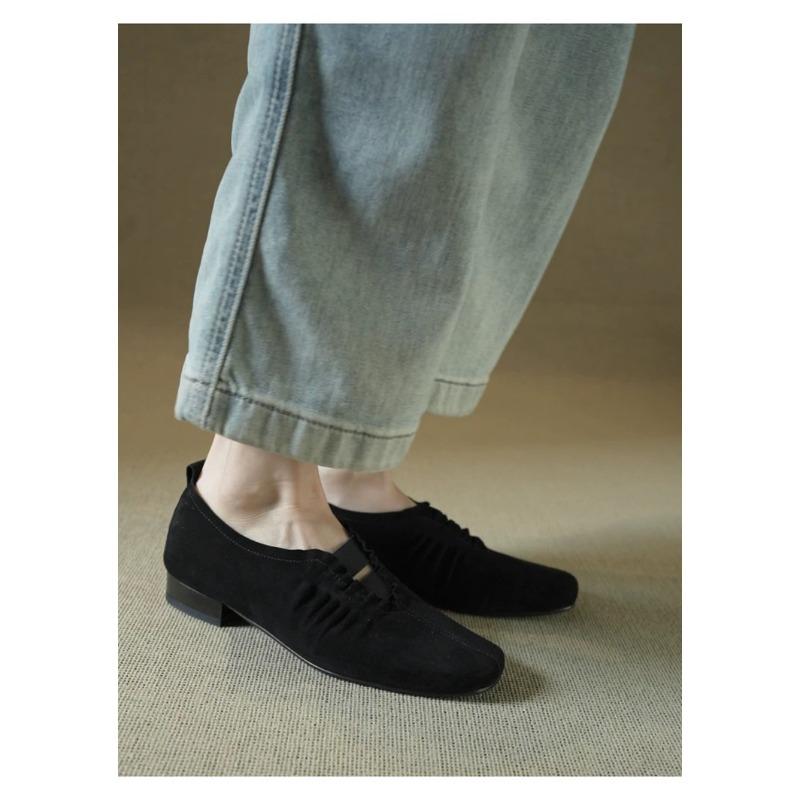 Retro Square-Toe Plissierte Einriemen Damen Vielseitige Einzelne Schuhe
