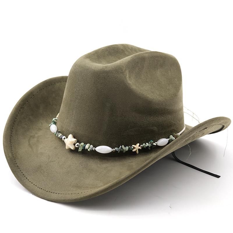 Western suede upturned edge Western cowboy hat Men's and women's outdoor travel hat Rolled brim Ethnic style top hat Felt hat