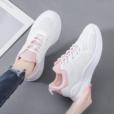 Damen Laufschuhe Wild Atmungsaktiv und Leicht Einzelne Netzschuhe Damen Modetrend Studenten Sneaker Weiß Freizeitschuhe