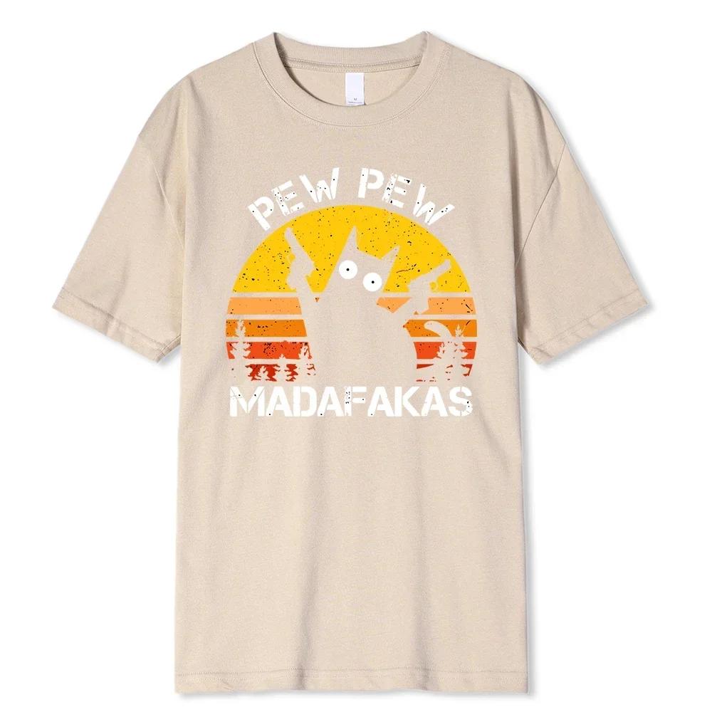 Pew Pew Madafakas Cat With Two Guns Printing Men T Shirts Summer Cotton T-Shirts Breathable Loose Clothes Hip Hop Street Tees