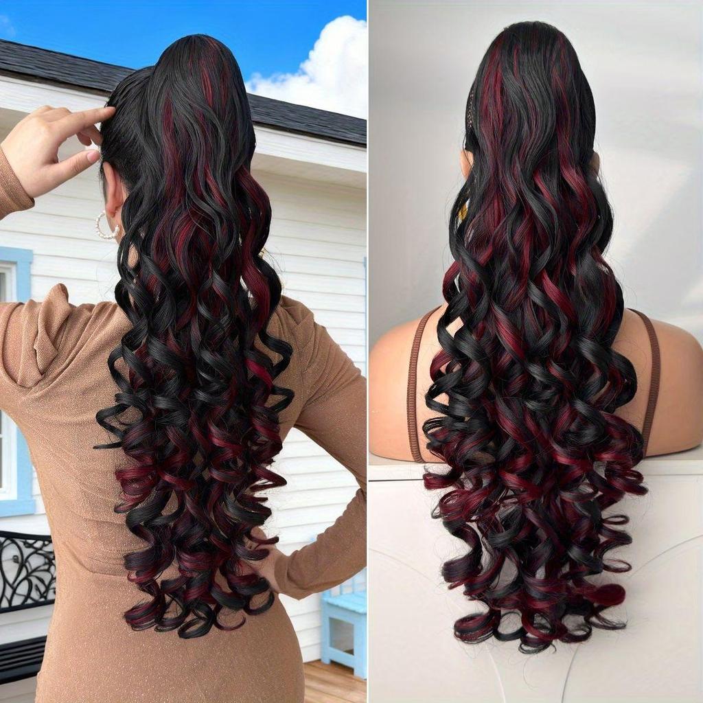 European & American Style Long Curly Ponytail Wig with Claw Clip - Roman Curl for Women