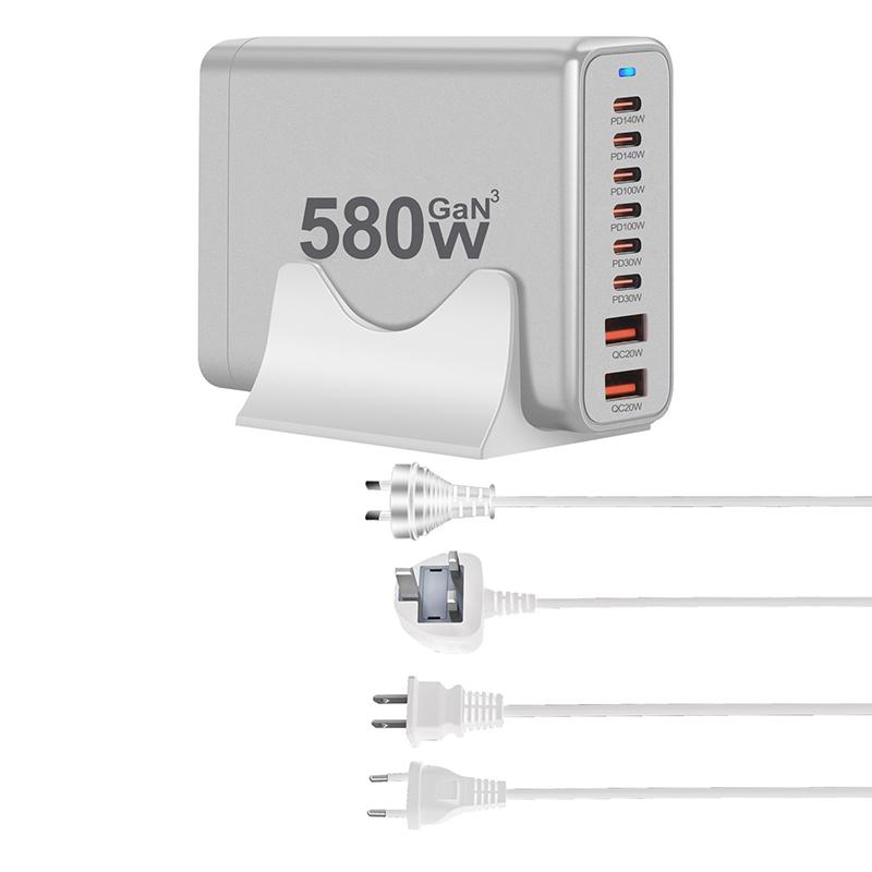 580W Gan-Ladegerät 8-Port USB Typ C Desktop-Ladestation Telefon Schnellladung Für iPhone 16 15 iPad Macbook Laptop Tablet Samsung