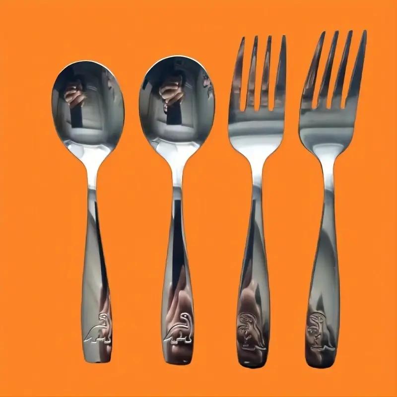 

Набор столовых приборов из нержавеющей стали для детей, 4 шт., 2 ложки и 2 вилки, набор столовых приборов для малышей, милые детские столовые приборы, для дома
