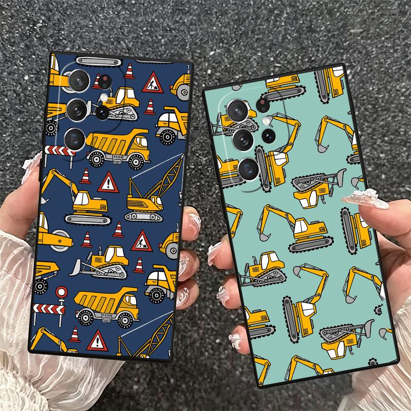Excavating Machinery Cool Soft Phone Case for Samsung Galaxy S26 S25 Edge S24 Ultra S23 Plus S22 S21 FE S20 Black Cover Back She