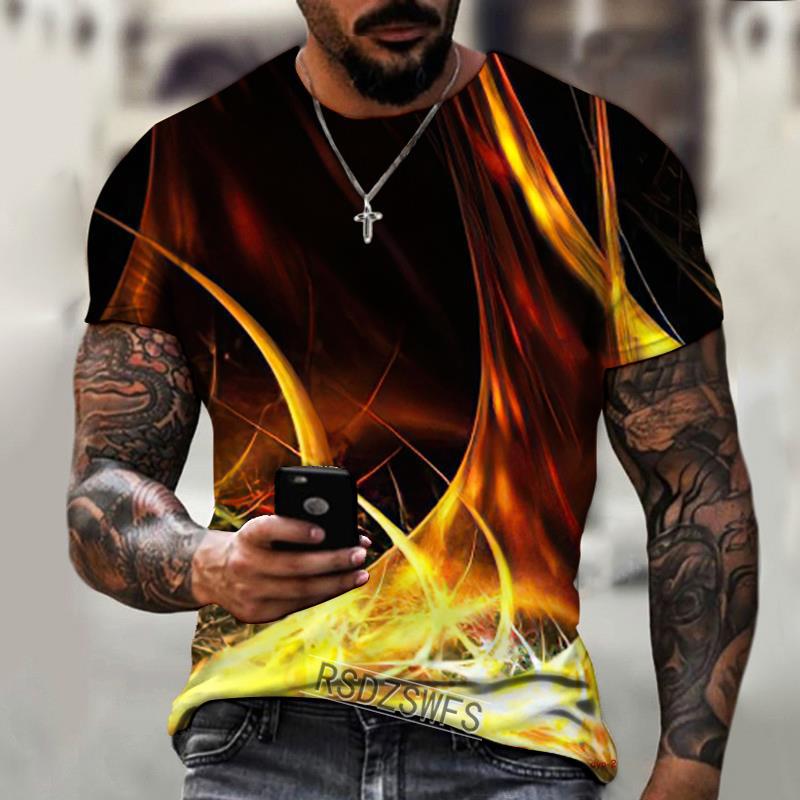 Tie Dye 3D Printed Short Sleeved T-shirt Summer Breathable Polyester Simple Round Neck Top