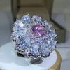 925 Silver Trendy Luxury Jewelry Ladies Shiny White Zirconia Crystal Flower Female Ring for Women Party Wedding