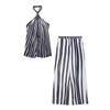 Kaslead New Arrival Women's Clothing Fashion Style Stripes Hanging Collar Tops Casual Pants 2906096 2913097