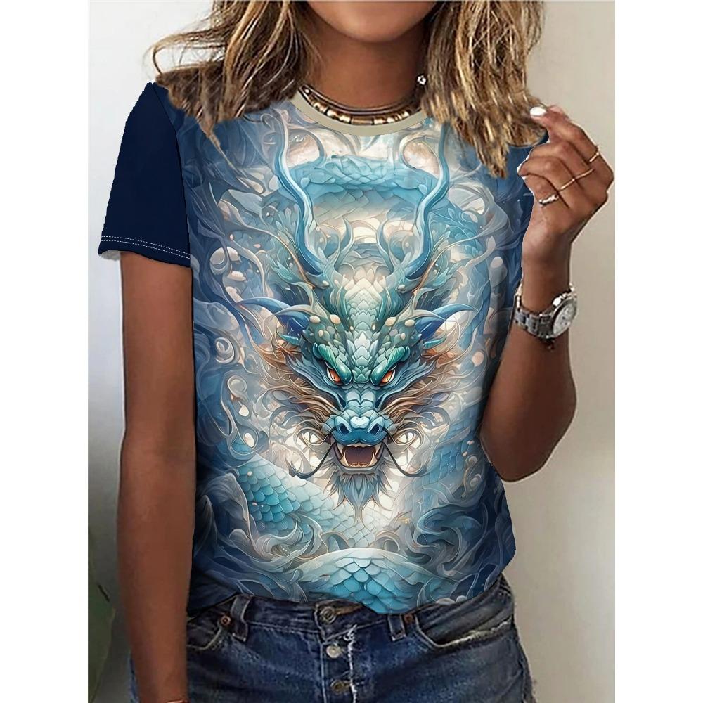 Summer Dragon Phoenix Cloud 3D Print T-shirts Women Streetwear Casual Fashion Short Sleeve T Shirt O-neck Tees Tops Clothing