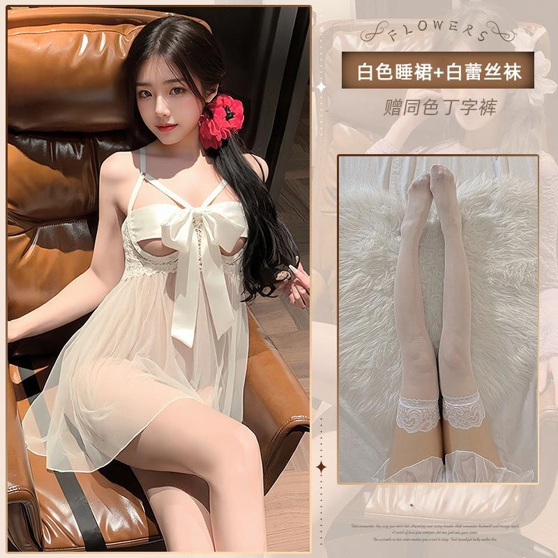 Sex underwear large size suspender lace temptation pajamas pure desire hollow lace-up sexy hot uniform free set
