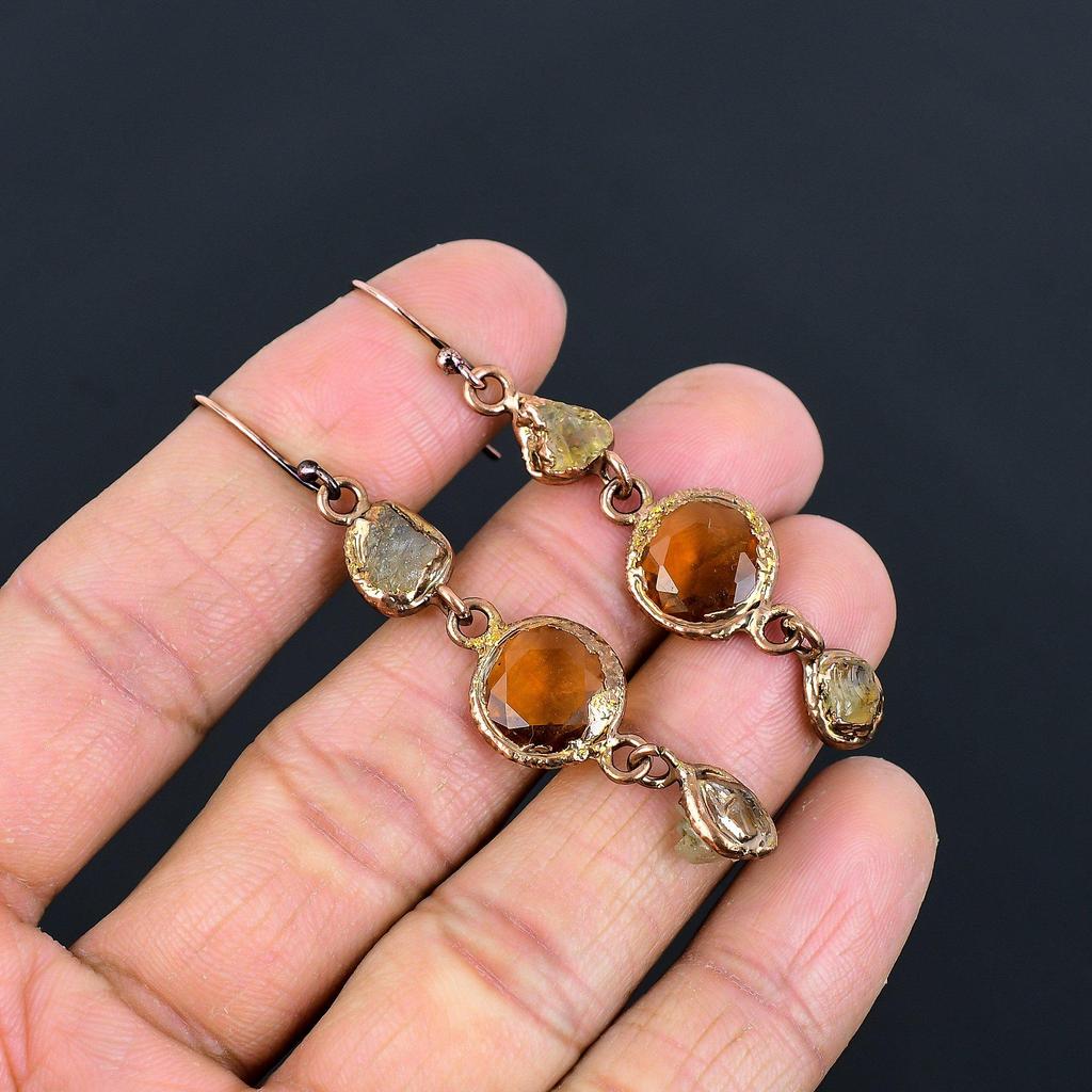 Citrine Earrings, Copper Electroformed Gemstone Jewelry, Handmade Earrings, For Thanksgiving